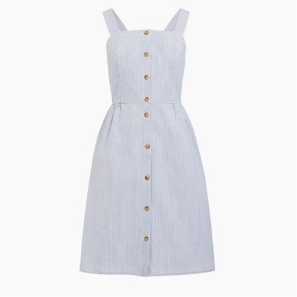J Crew front button blue and white seersucker dress 12